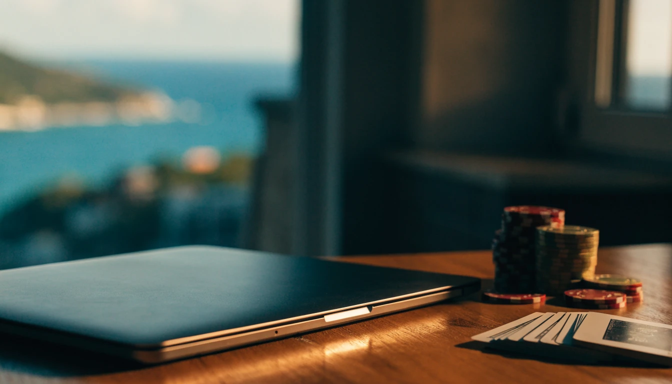 Laptop s kockicama i kartama na stolu, hrvatski ured